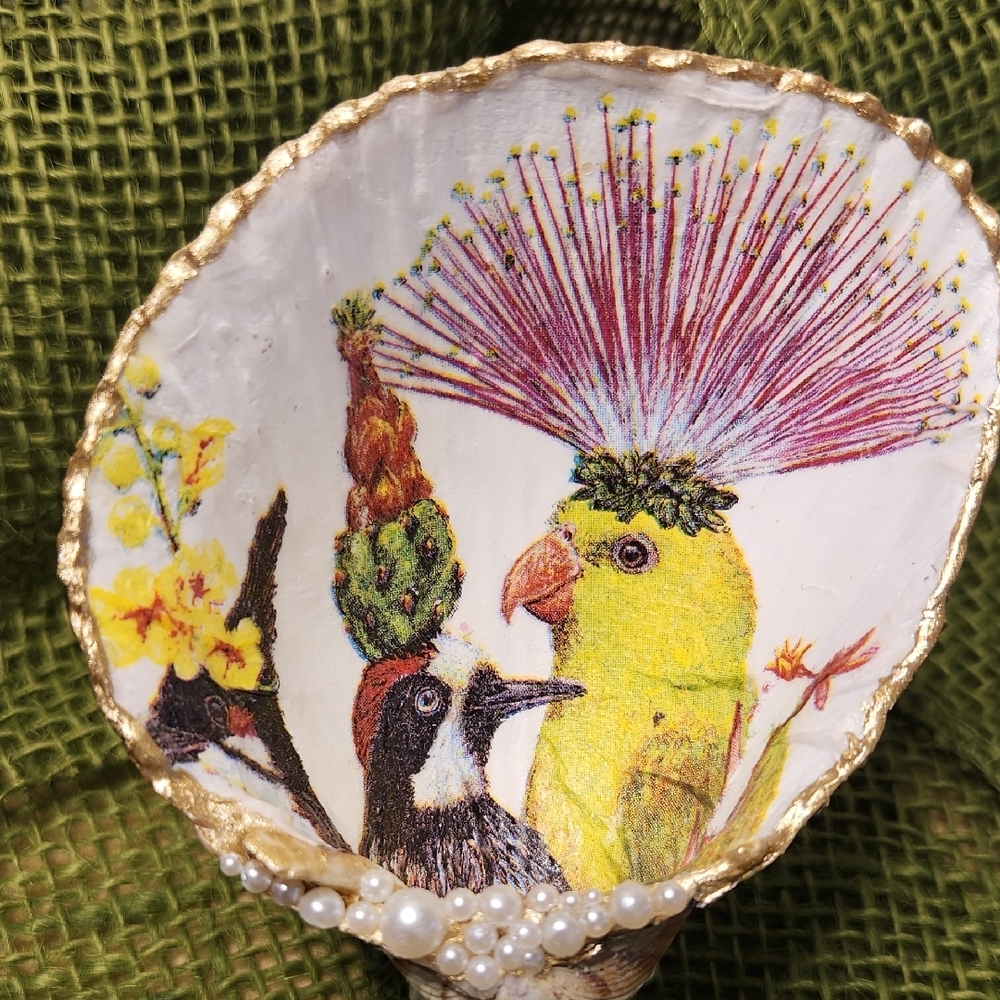 One Of A Kind Handmade Embellished SEASHELL Bird DESIGN